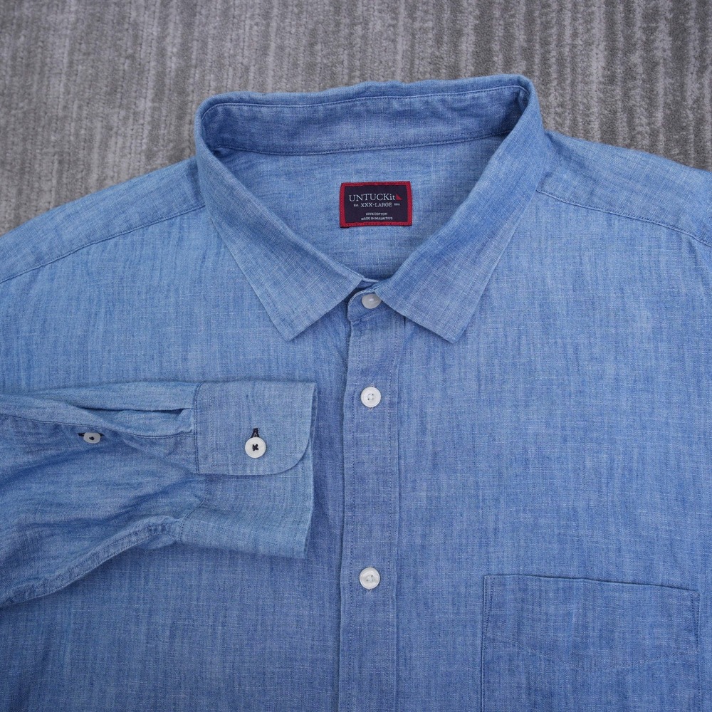 UNTUCKit Mens XXXL Blue Cotton Long Sleeve Button Up‎ Shirt Chambray Style 3XL